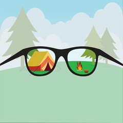 Tent and fire seen clearly through eyeglasses