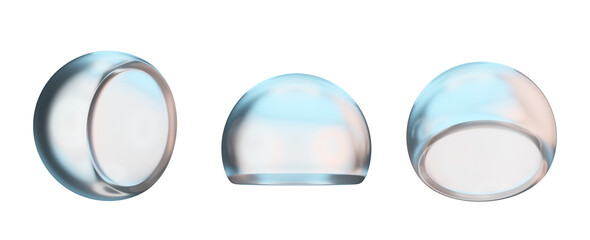 Set of round glass dome shapes on transparent cut-out background