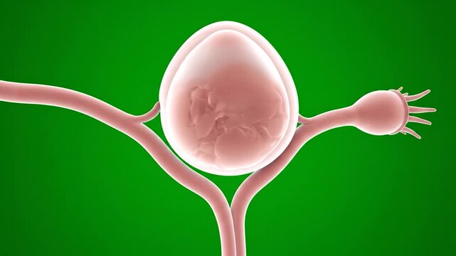 Human ovary with fallopian tubes and ovarian follicle.