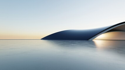 Naklejka premium Abstract curved architecture background, Exterior space with empty concrete floor, Futuristic modern building for car presentation backdrop, 3d rendering