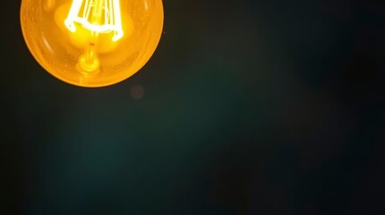 Warm light bulb hanging in dark space with colorful background and simple design elements