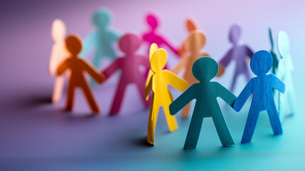 Unity diversity concept with colorful paper figures on gradient background, inclusive representation, multicultural visualization, with copy space
