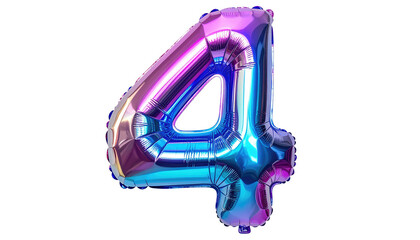 Glossy, iridescent number four balloon floating against a stark black background