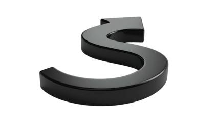 Glossy, metallic 3D letter "S" floating against a stark black background