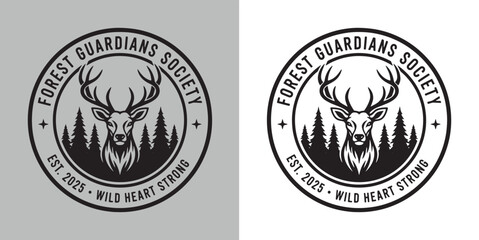 Obraz premium Forest Guardians Society Wild Heart Strong Deer Stag Logo