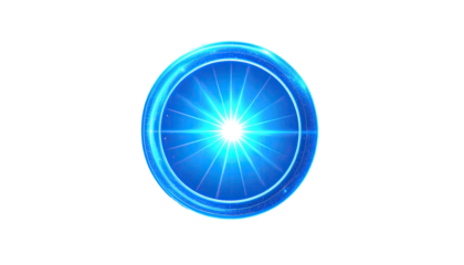 Glowing blue circle with inner burst of light against a black background