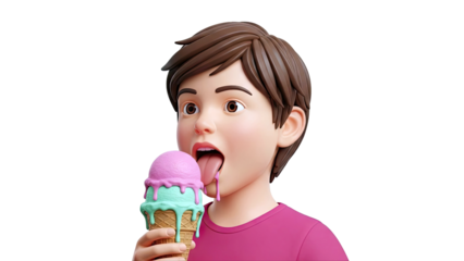 Cartoon boy enjoying a melting ice cream cone