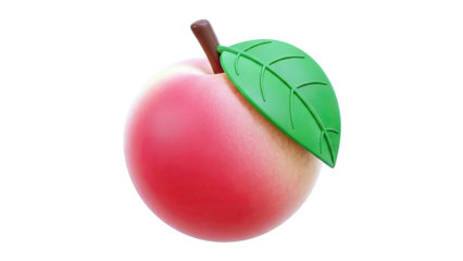 Stylized 3D Peach Icon with Green Leaf