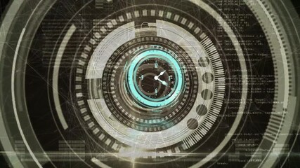 Animation of clock and data processing over dark background - Powered by Adobe