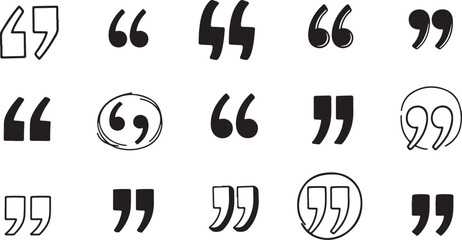 Fototapeta premium Quotation mark doodle hand drawn set. Quotation marks vector design.eps