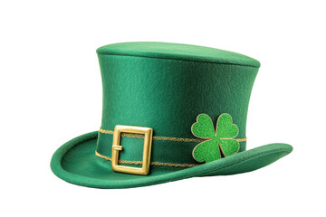 Stylish green top hat with shamrock and golden buckle