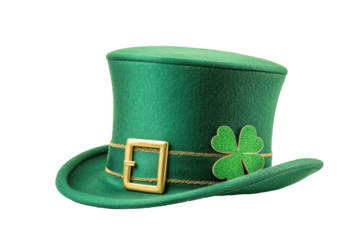Stylish green top hat with shamrock and golden buckle