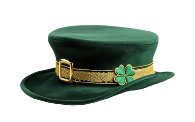 Green leprechaun hat with gold trim and shamrock