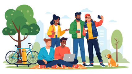 Group of people enjoying leisure time in a vibrant park scene together