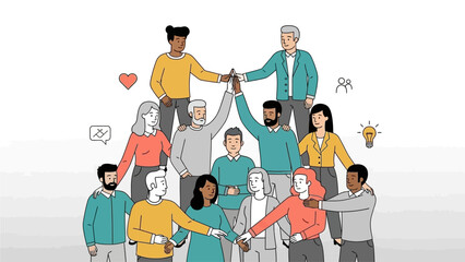 Diverse Group of People Stacked Together Forming a Pyramid Structure in a Collaborative Environment