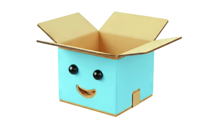 Cute Blue Cardboard Box Character with Happy Face