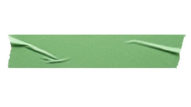 Blank muted green tape strip mockup masking texture horizontal layout slight wrinkle isolated on white background
