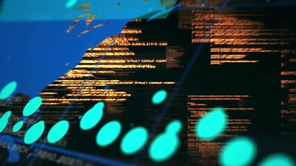 Animation of data processing and graphs on black digital screen - Powered by Adobe
