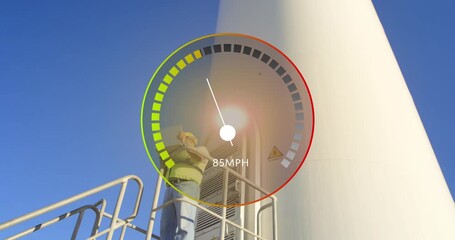 Animation of speedometer over windmill - Powered by Adobe