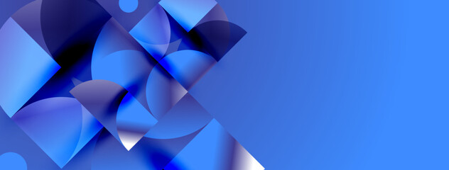 Obraz premium Abstract blue shapes overlap, creating dynamic composition. Gradient shades suggest depth, modern design aesthetic. Clean, minimalist background.