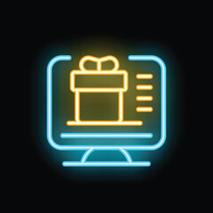 Naklejka premium Vibrant neon icon illustrating the concept of online gift purchases, loyalty programs, and digital rewards