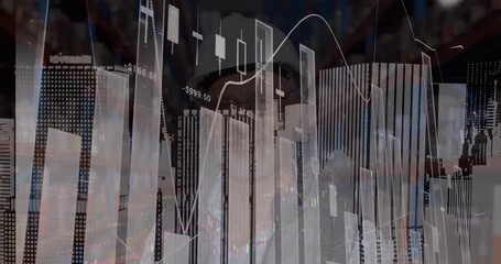 Animation of data processing over caucasian male worker in warehouse - Powered by Adobe