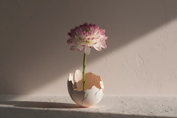 Flower Growing From Cracked Eggshell Symbolizing New Beginnings