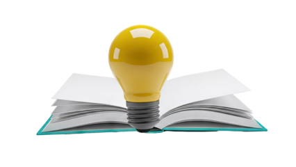 Yellow light bulb on open book