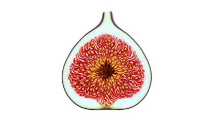 Cross-section of a ripe fig on a white background