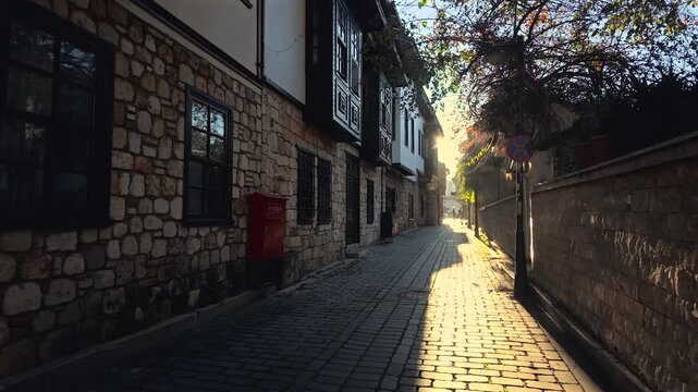 Old Ottoman houses in the narrow streets of Antalya Old Town Kaleici district