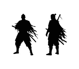 epic two samurai silhouettes with torn clothes