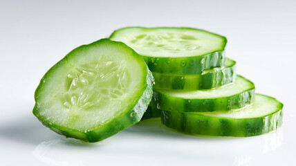 Cucumber and slices isolated on white background