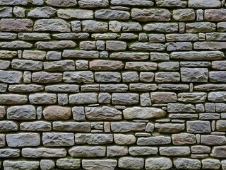 Obraz premium A weathered gray stone wall showing age and organic texture details