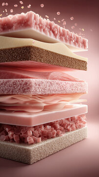 Pink cross section layer of anatomical skin tissue medical illustration showing biological structure dermis epidermis fat and subcutaneous muscle