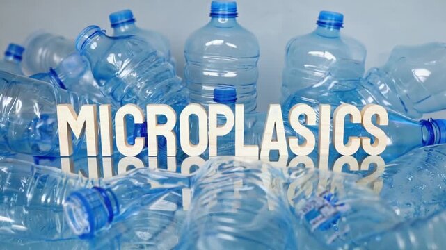 Plastic water bottle with microplastics.