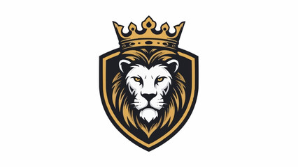 Majestic Lion Head Emblem with Golden Crown and Shield. © ahmad
