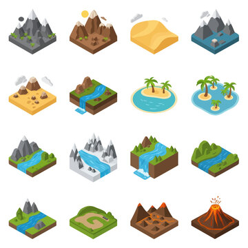 Collection of 3D Isometric Landscapes and Landforms.