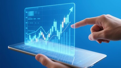 Data analysis and business intelligence. Visualization of KPIs. Graphs and statistical reports. Businessperson using tablet computer to look at analytics dashboard.