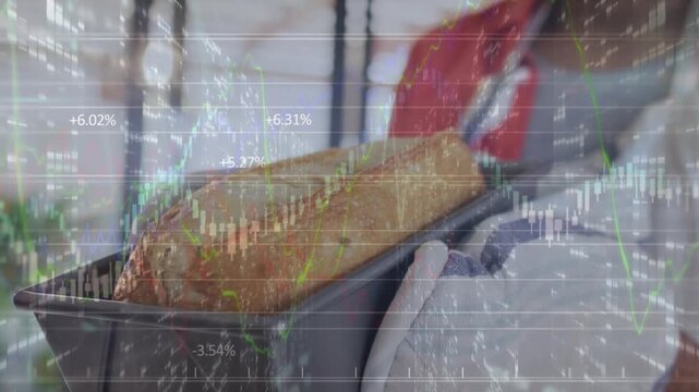 Animation of data processing over hands holding bread
