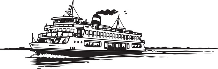 Vintage Cruise Ship Sailing on Calm Waters Illustration Art