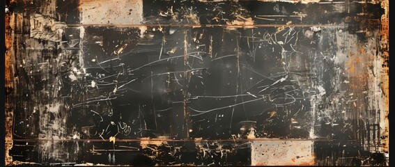 Old chalkboard surface with scratches and wear showing history of use in classroom setting