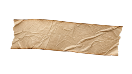 Blank parchment tape strip mockup baked paper texture slightly curved crinkled surface isolated on white background