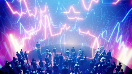 Fotobehang Diamanten Crowd of business people watching financial data charts and graphs on a large screen  © Photocreo Bednarek