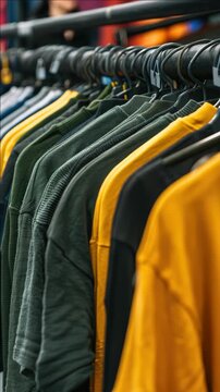 Colorful collection of shirts on a rack