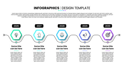 Infographic template. Timeline with hexagons and 5 steps