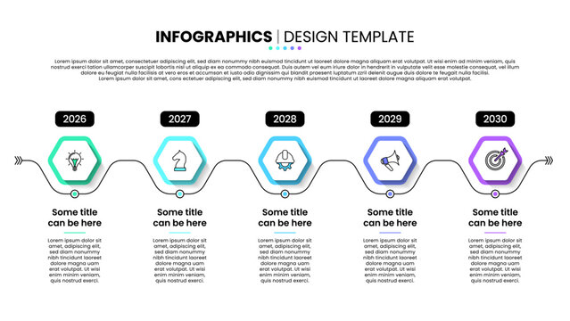 Infographic template. Timeline with hexagons and 5 steps