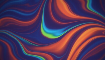 Abstract liquid flow pattern featuring vibrant waves of orange blue and neon green colors in a smooth silk like digital texture
