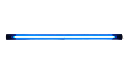 Illuminated blue light tube, centered on black background, showcasing bright, vibrant illumination