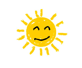 Fototapeta premium Hand Drawn Smiling Yellow Sun Doodle Illustration Isolated on White Background