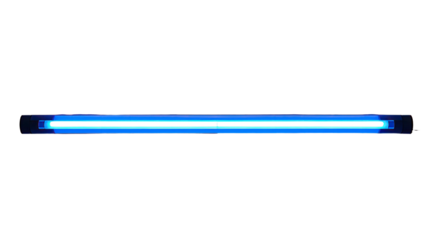 Illuminated blue light tube, centered on black background, showcasing bright, vibrant illumination - Powered by Adobe